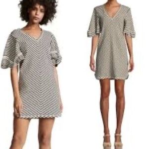 See By Chloe dress stripe flutter sleeve knit mini beige Small